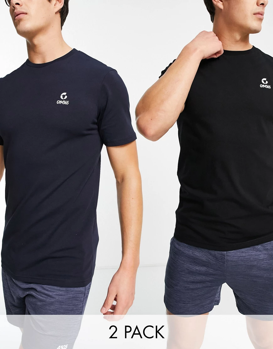 Gym 365 – Core – 2er-Pack T-Shirts in Schwarz/Marineblau-Bunt günstig online kaufen