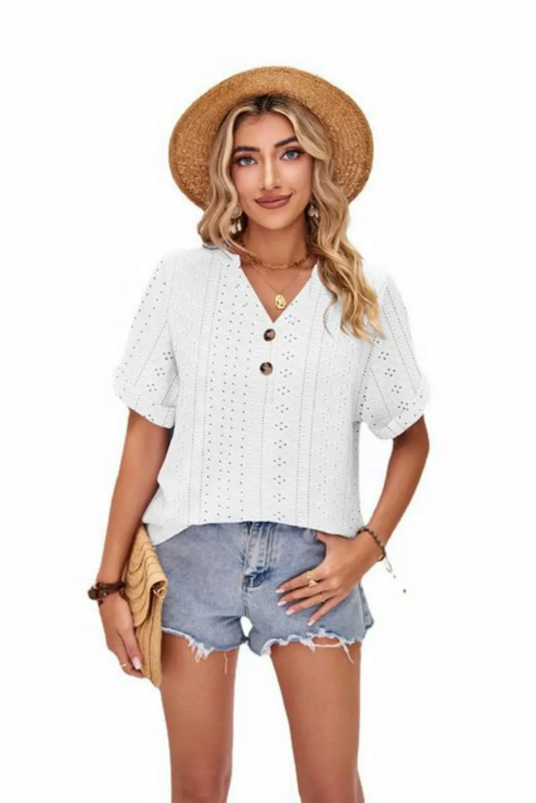 KIKI T-Shirt V-Ausschnitt-Freizeitshirt für Damen – Pullover – Sommer-T-Shi günstig online kaufen