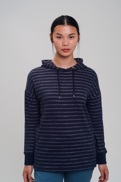Longfitted Hoodie #Stripes Dunkelblau günstig online kaufen