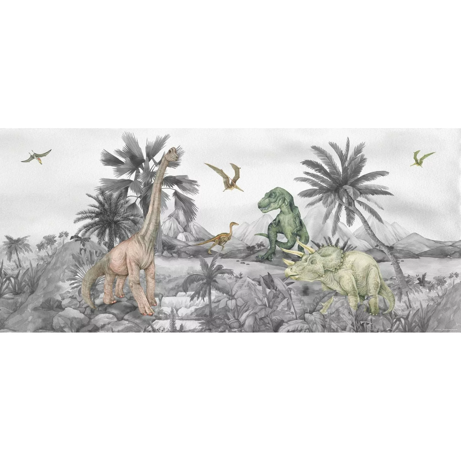 Sanders & Sanders Poster Dinosaurier Grau 0,75 x 1,7 m 601263 günstig online kaufen