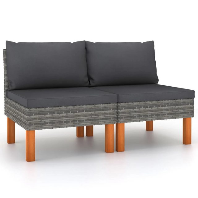 ZMH Sofa 2 Stk. Grau Poly Rattan und Eukalyptus Massivholz Mittelsofa, Pack günstig online kaufen