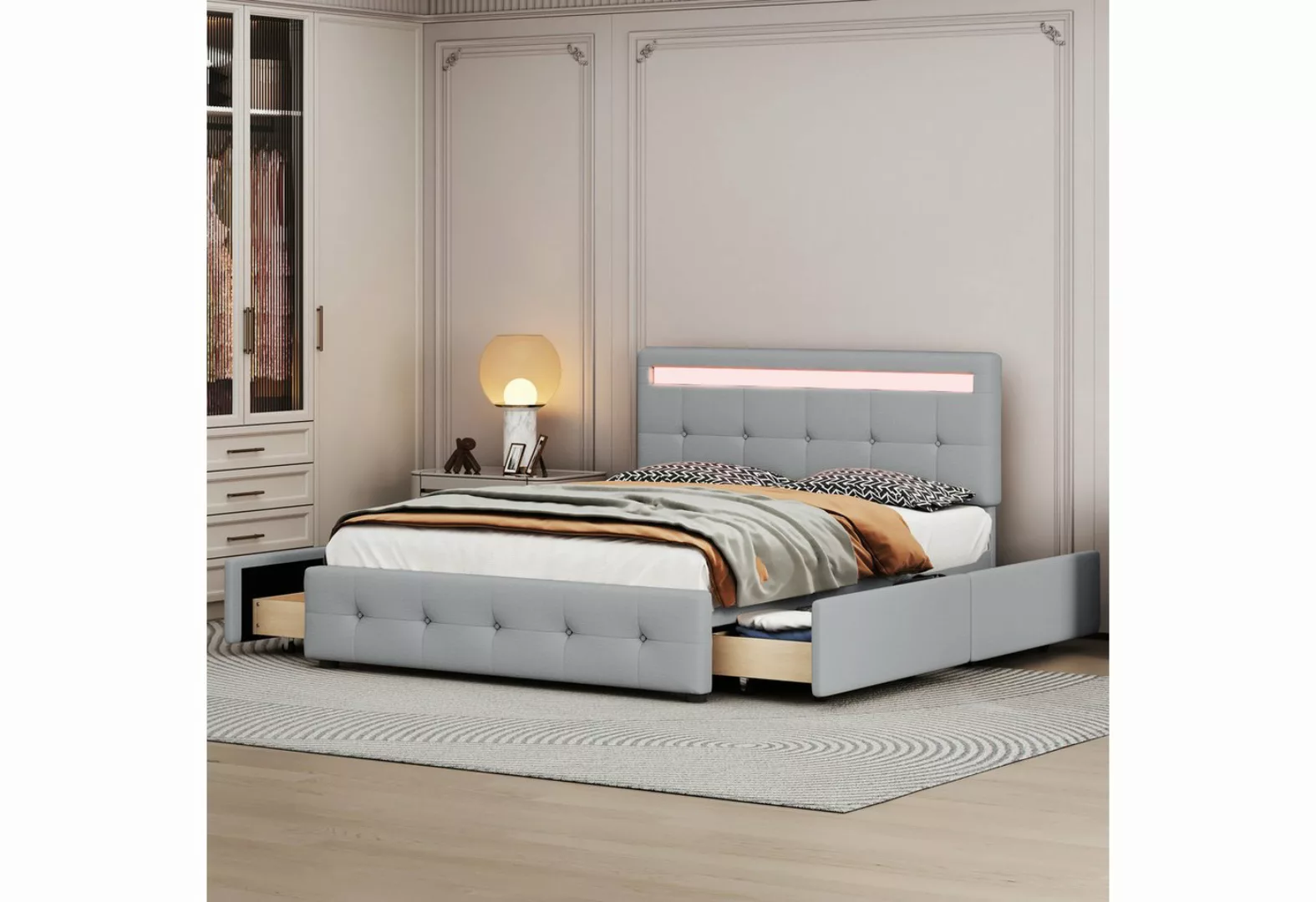 WISHDOR Polsterbett Doppelbett Stauraumbett (140 x 200 cm beige (ohne Matra günstig online kaufen
