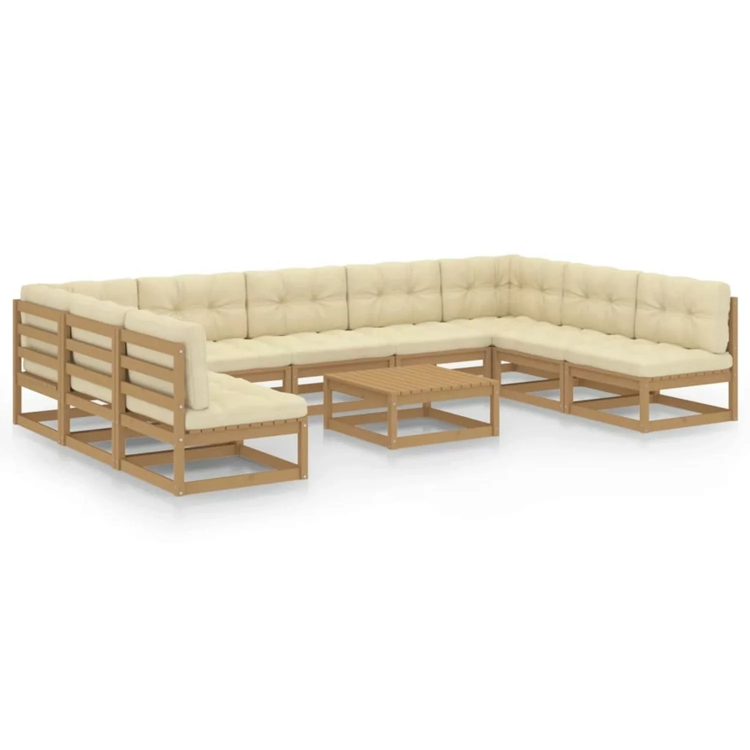 10-tlg. Garten-lounge-set Kissen Honigbraun Kiefer Massivholz günstig online kaufen