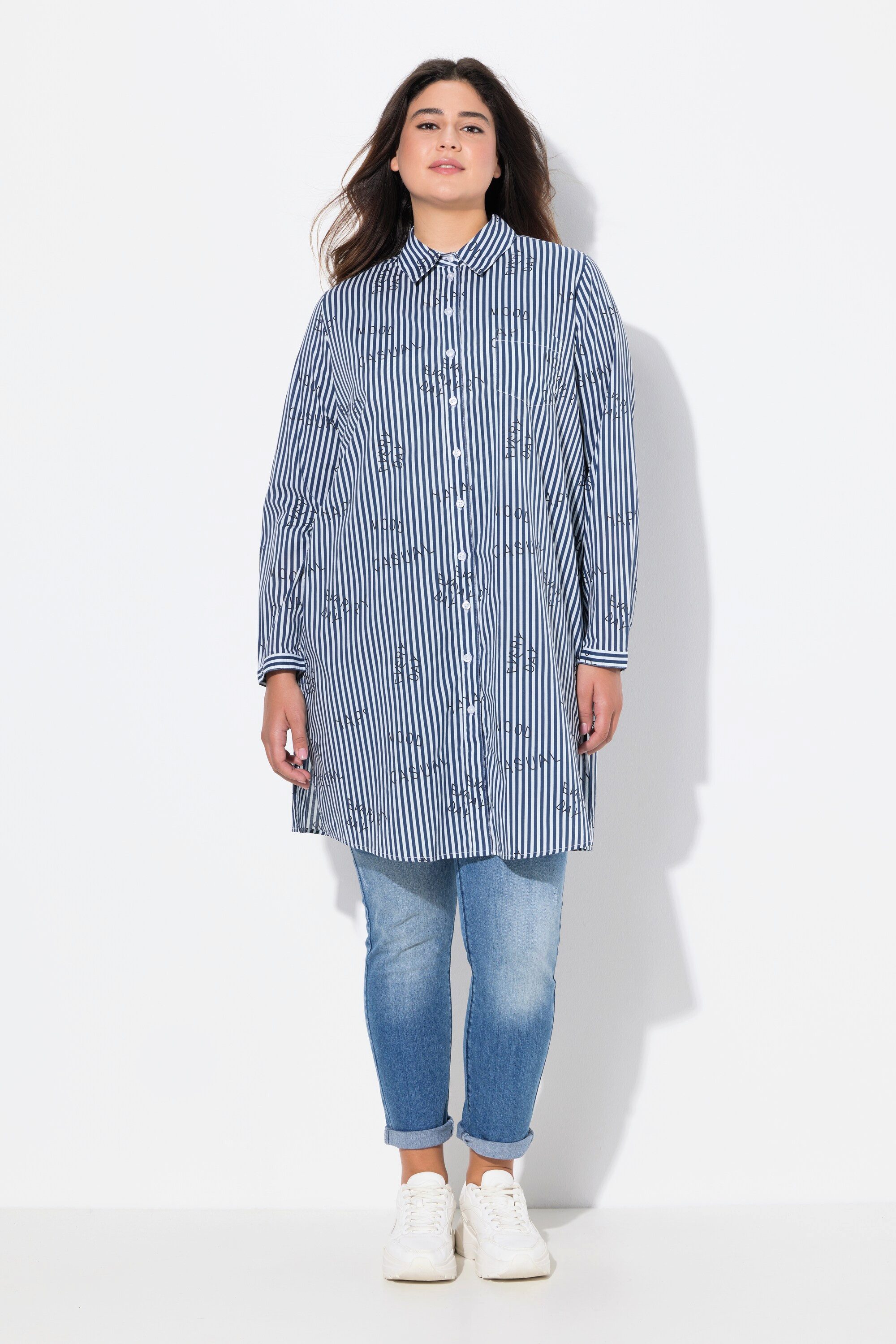 Ulla Popken Longbluse Longbluse Streifen Schriftmuster günstig online kaufen