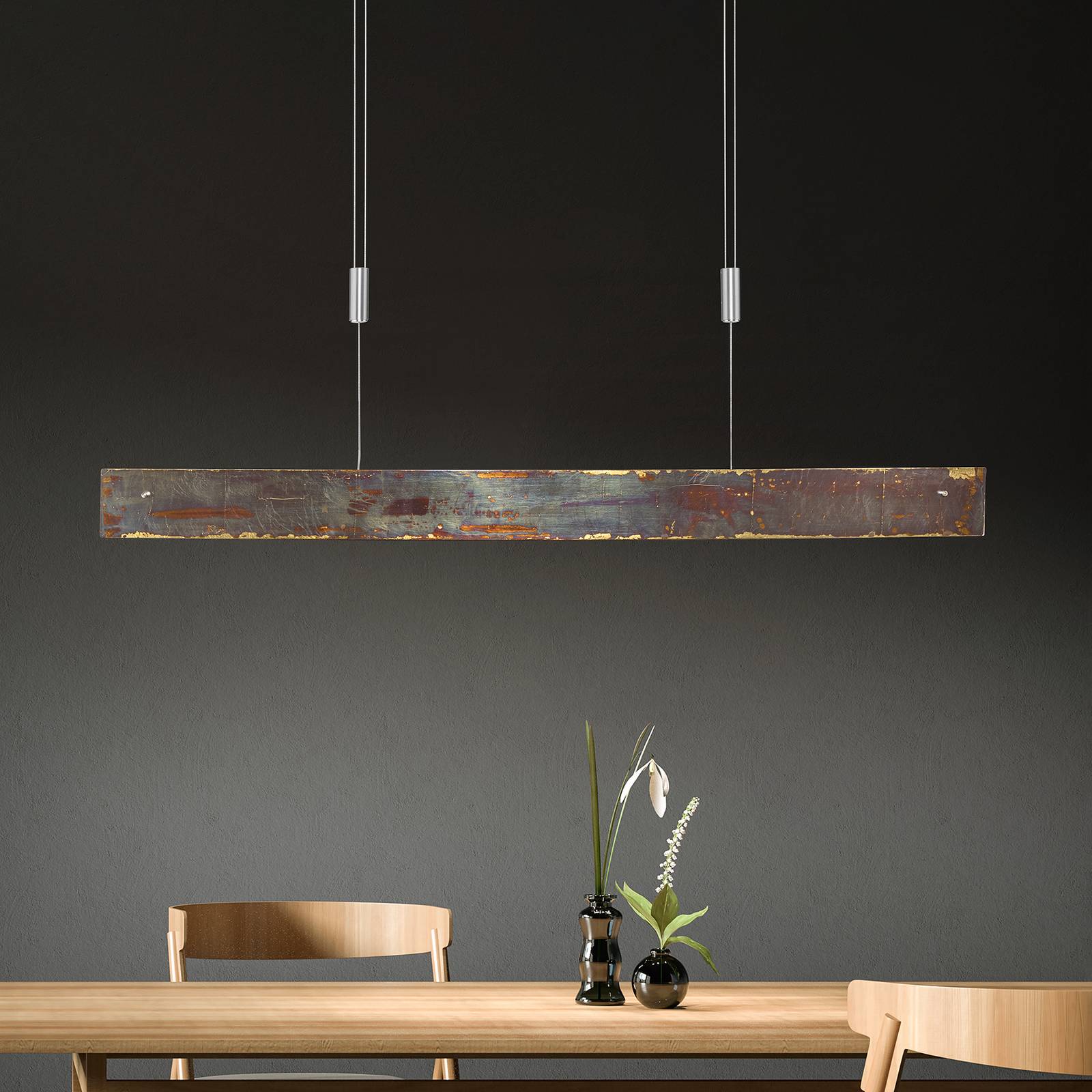 Quitani LED-Hängelampe Malu, gold oxidiert, Länge 100 cm günstig online kaufen