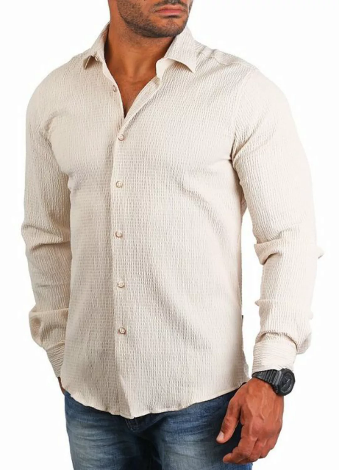 CARISMA Langarmhemd Hemd trendige Riffel Optik retro Look stretch 8596 Regu günstig online kaufen