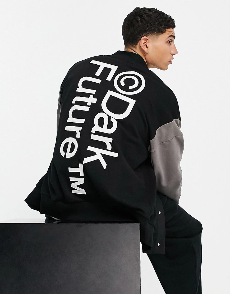 ASOS Dark Future – Übergroße Bomberjacke aus Jersey mit großem Logo hinten günstig online kaufen