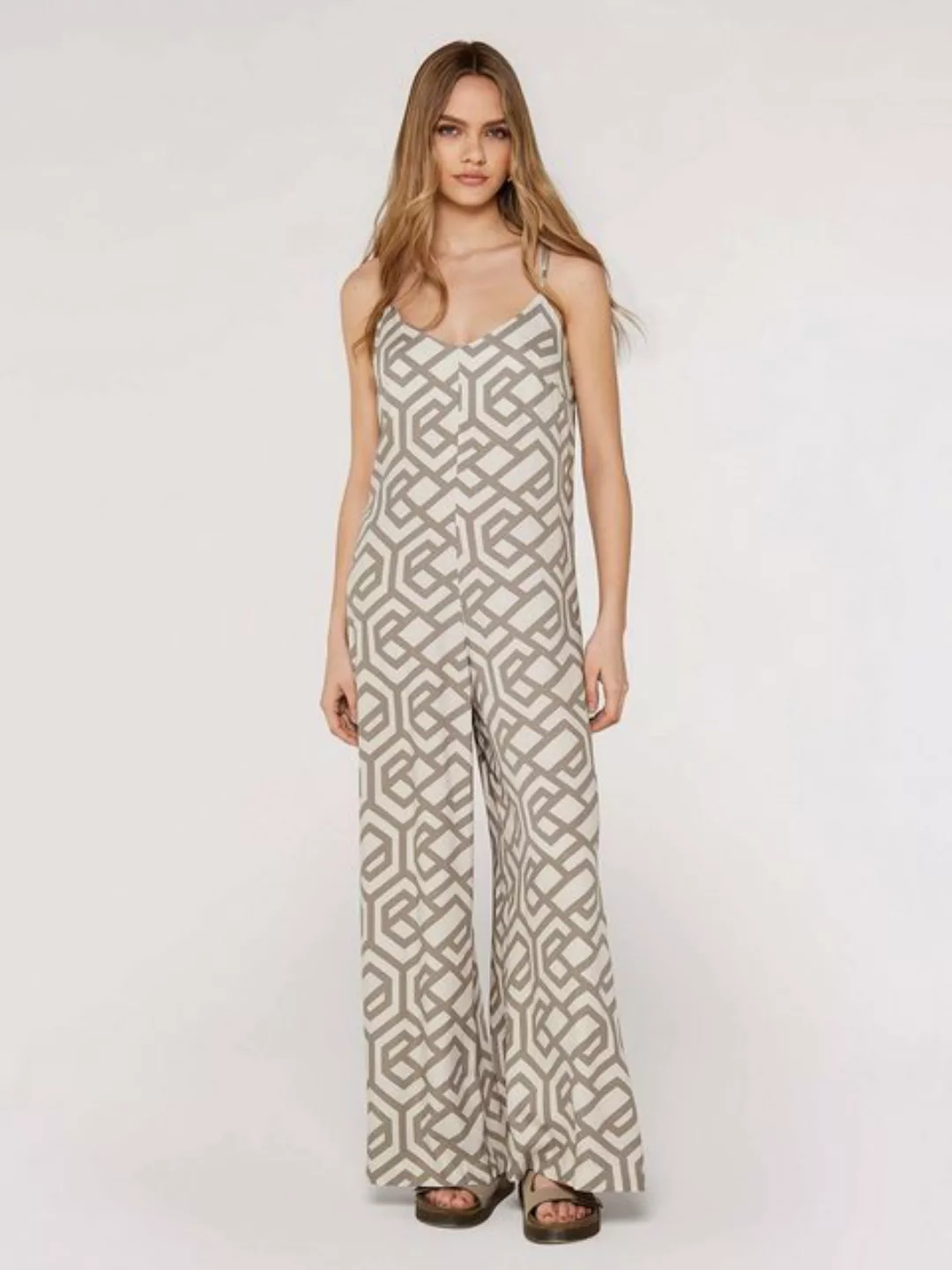 Apricot Jumpsuit Geometrisch Gemustert mit Überkreuzträger günstig online kaufen