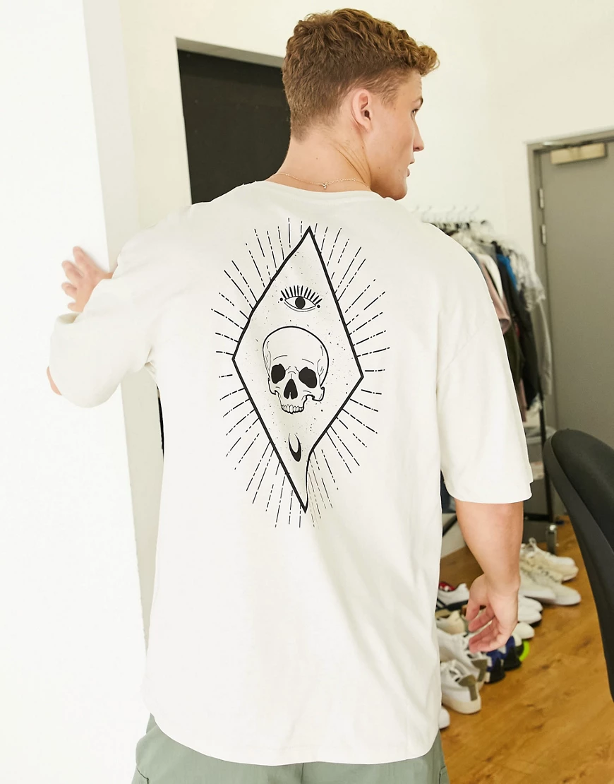 Jack & Jones – Originals – Oversize-T-Shirt in Grau mit Totenkopf-Mond-Prin günstig online kaufen