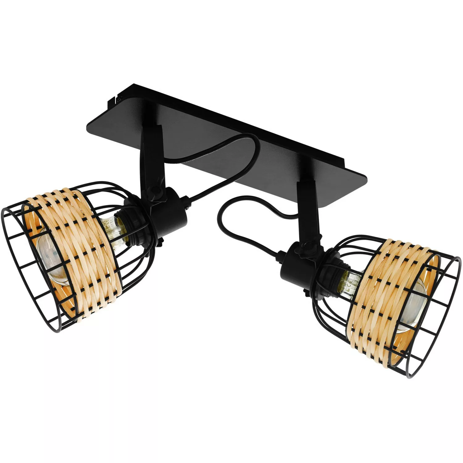 Deckenspot Anwick 1 Stahl/Rattan, zweiflammig günstig online kaufen