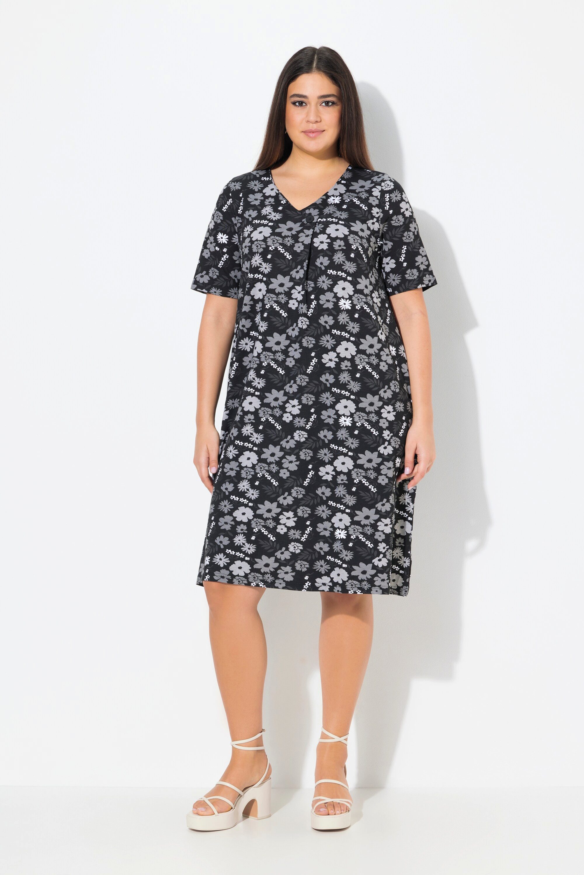 Ulla Popken Jerseykleid Jerseykleid Blüten A-Linie günstig online kaufen
