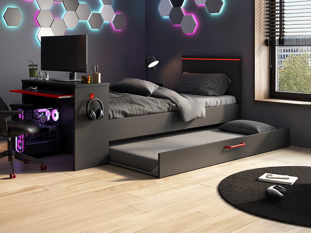 Ausziehbett Gamer mit Schreibtisch & LEDs + Lattenrost  - 2 x 90 x 200 cm - günstig online kaufen