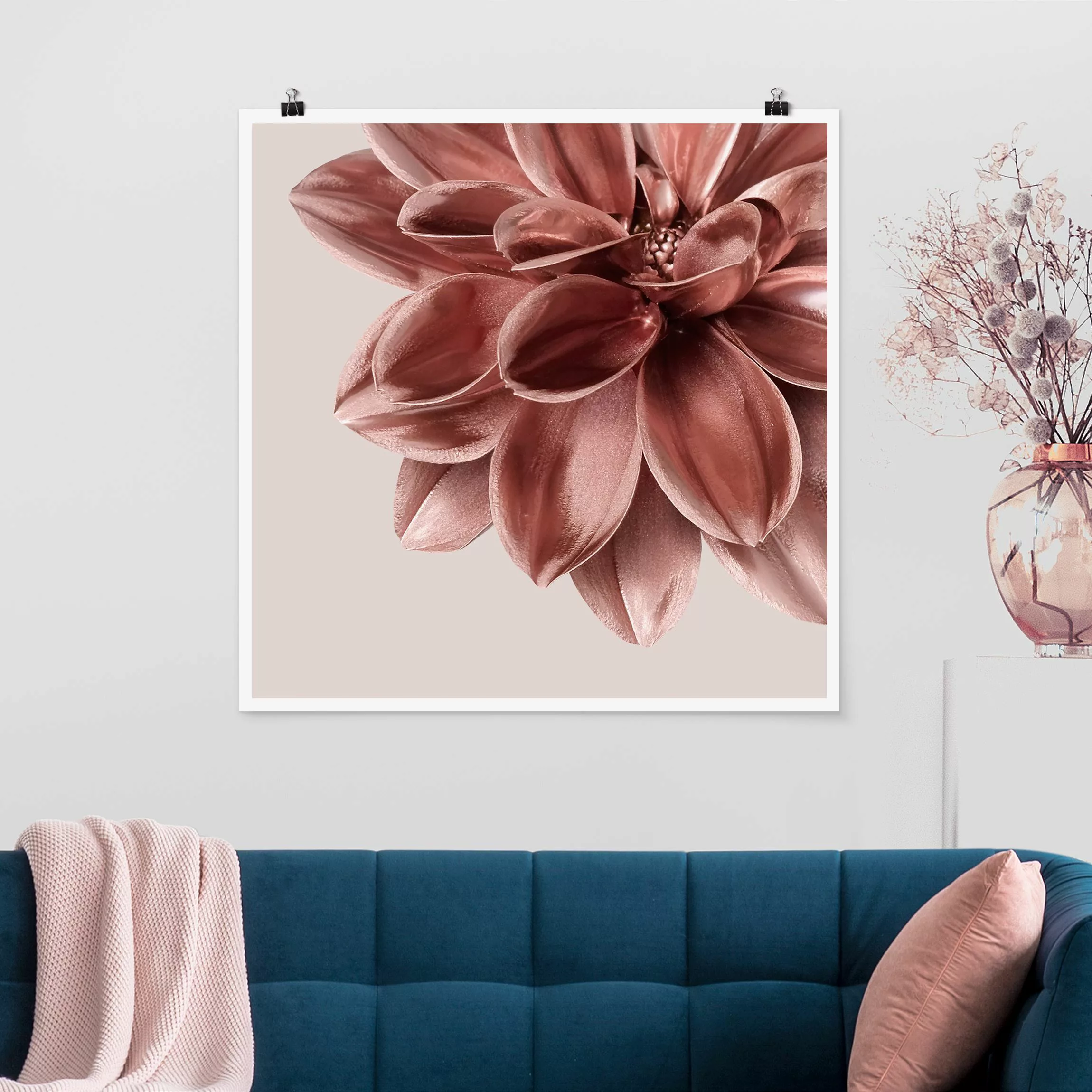 Poster Fotografie Dahlie Blume Rosegold Metallic Detail günstig online kaufen