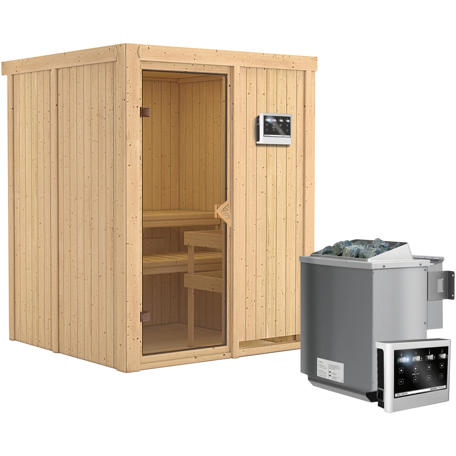 Karibu Sauna-Set Norna inkl. Edelstahl-Bio-Ofen 9 kW mit ext. Steuerung günstig online kaufen
