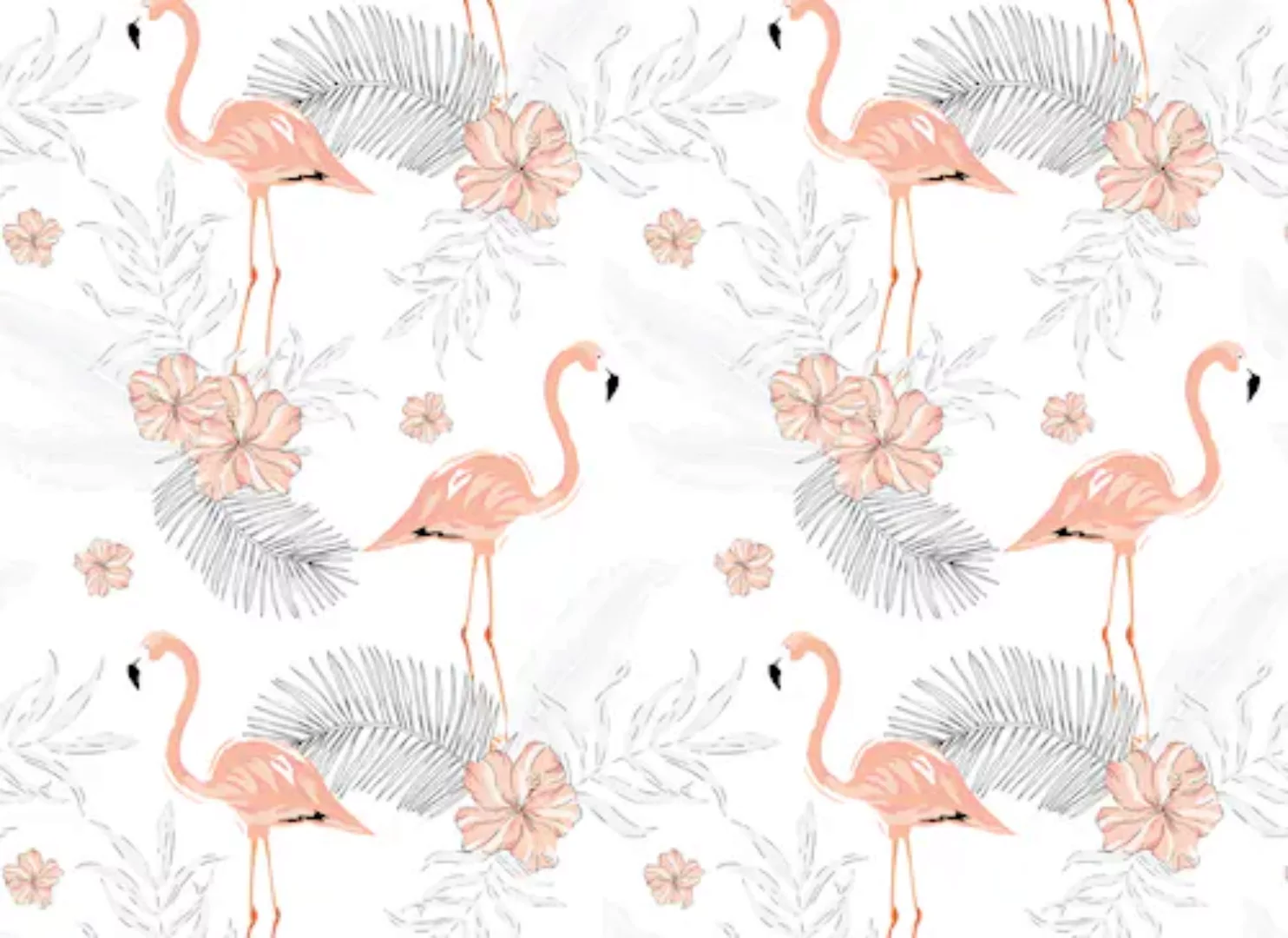 Fototapete Palmen Flamingo Orange Weiß 3,50 m x 2,55 m FSC® günstig online kaufen