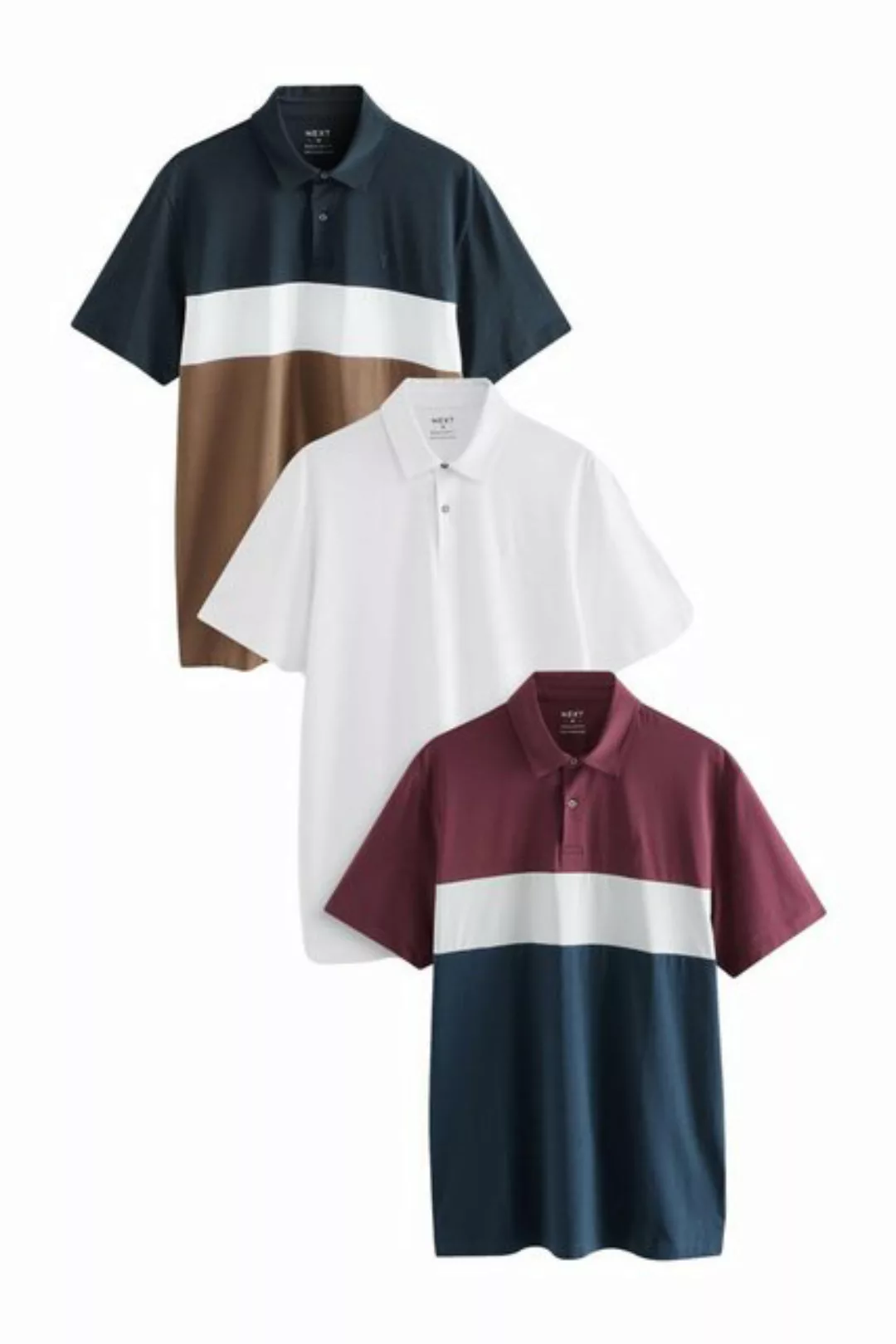 Next Poloshirt 3er-Pack Jersey-Poloshirts mit Farbblock-Design (3-tlg) günstig online kaufen