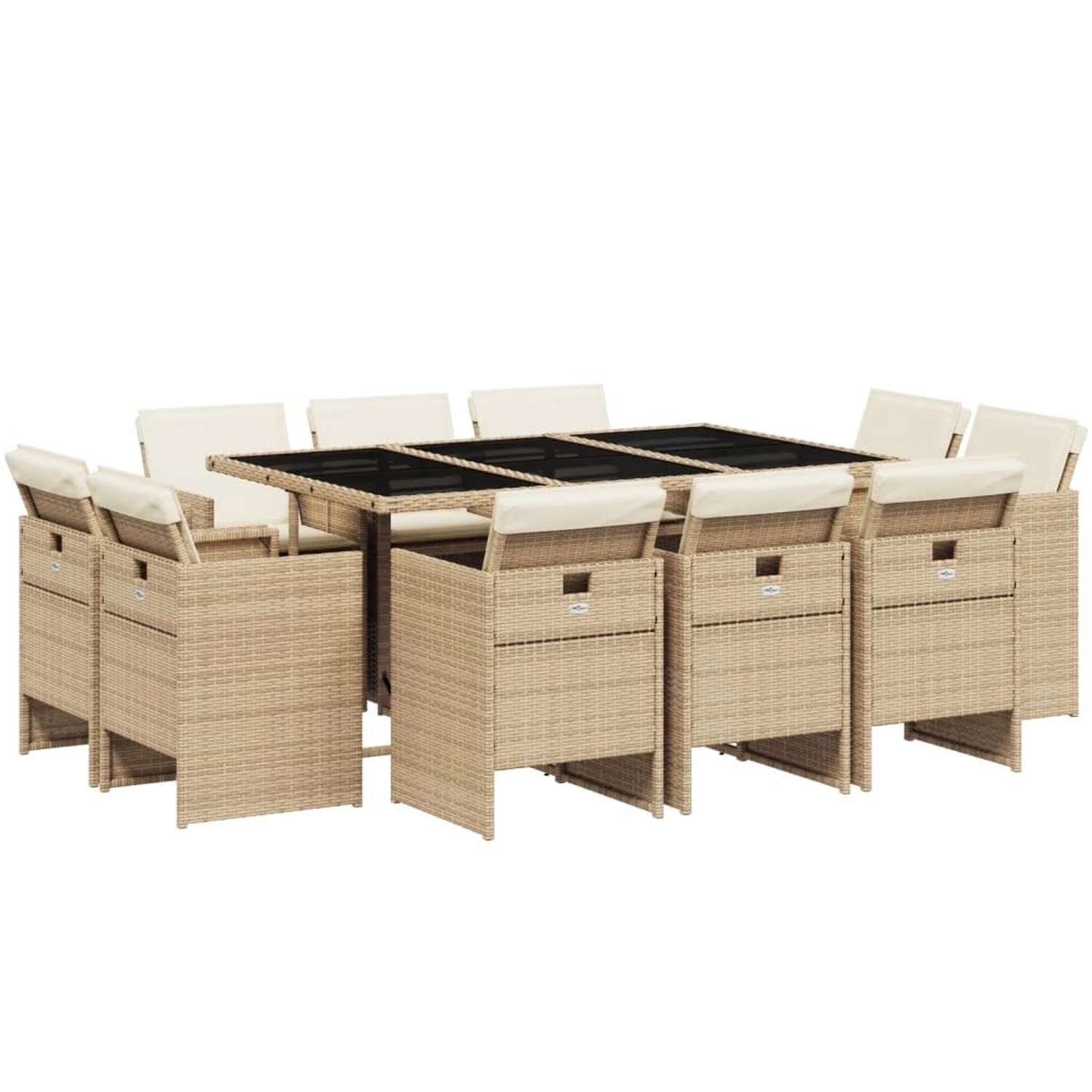 vidaXL 11-Tlg Garten-Essgruppe mit Kissen Beige Poly Rattan 3277797 günstig online kaufen