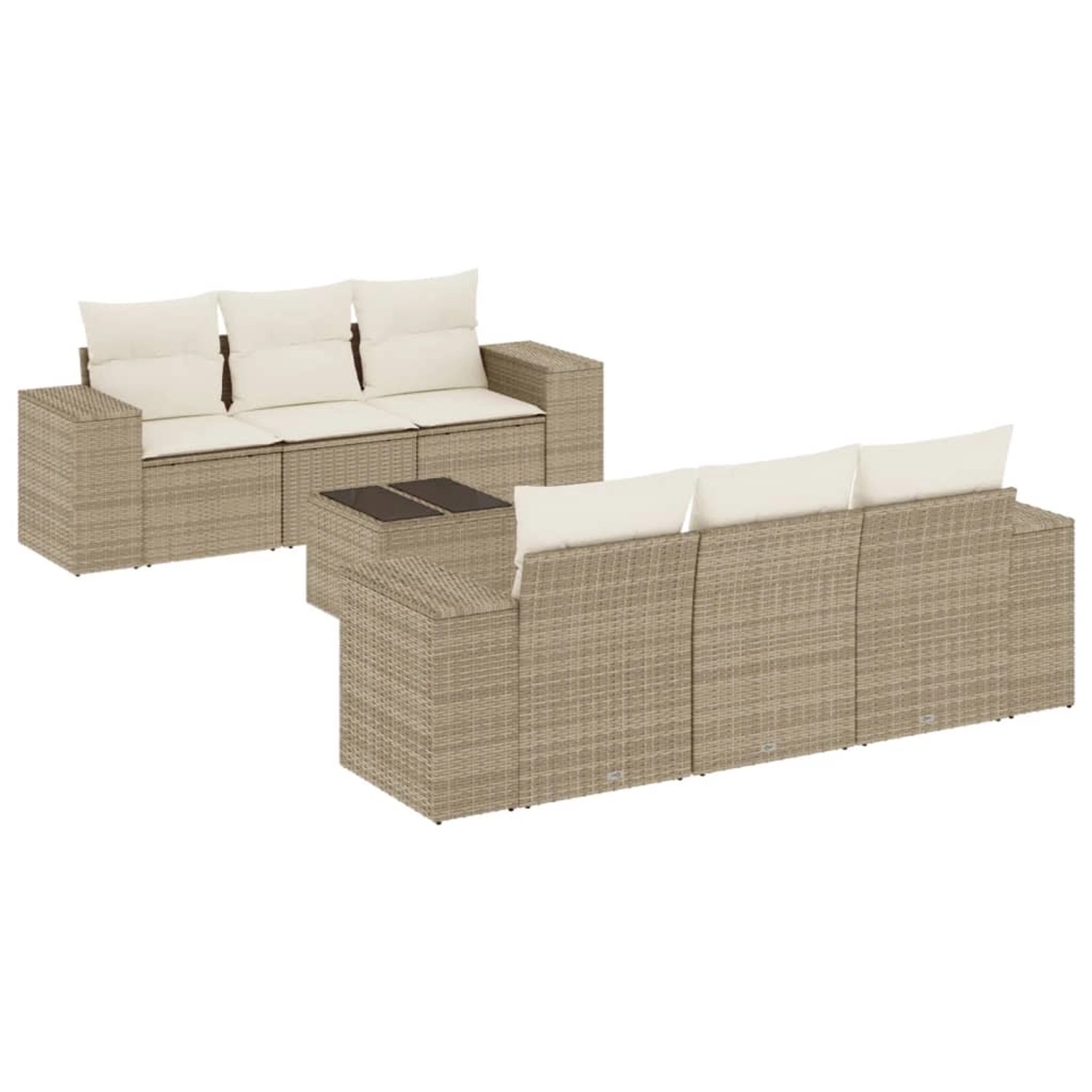 vidaXL 7-Tlg Garten-Sofagarnitur mit Kissen Beige Poly Rattan 3254645 günstig online kaufen