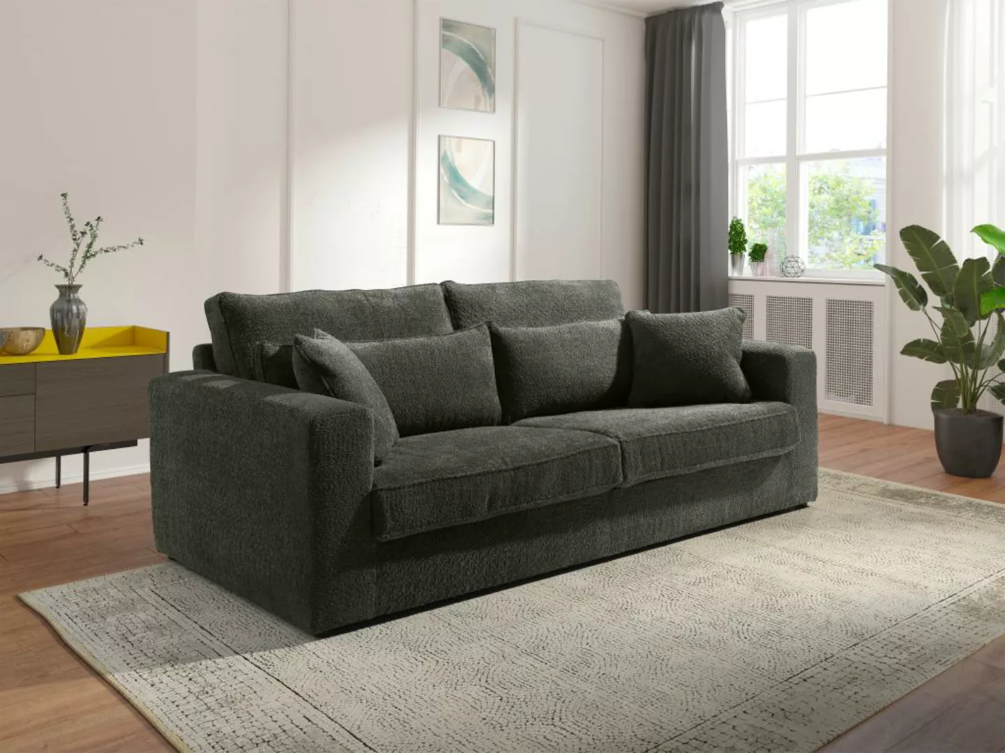 3-Sitzer-Sofa - Bouclé-Stoff - Grau - MONDOVI günstig online kaufen