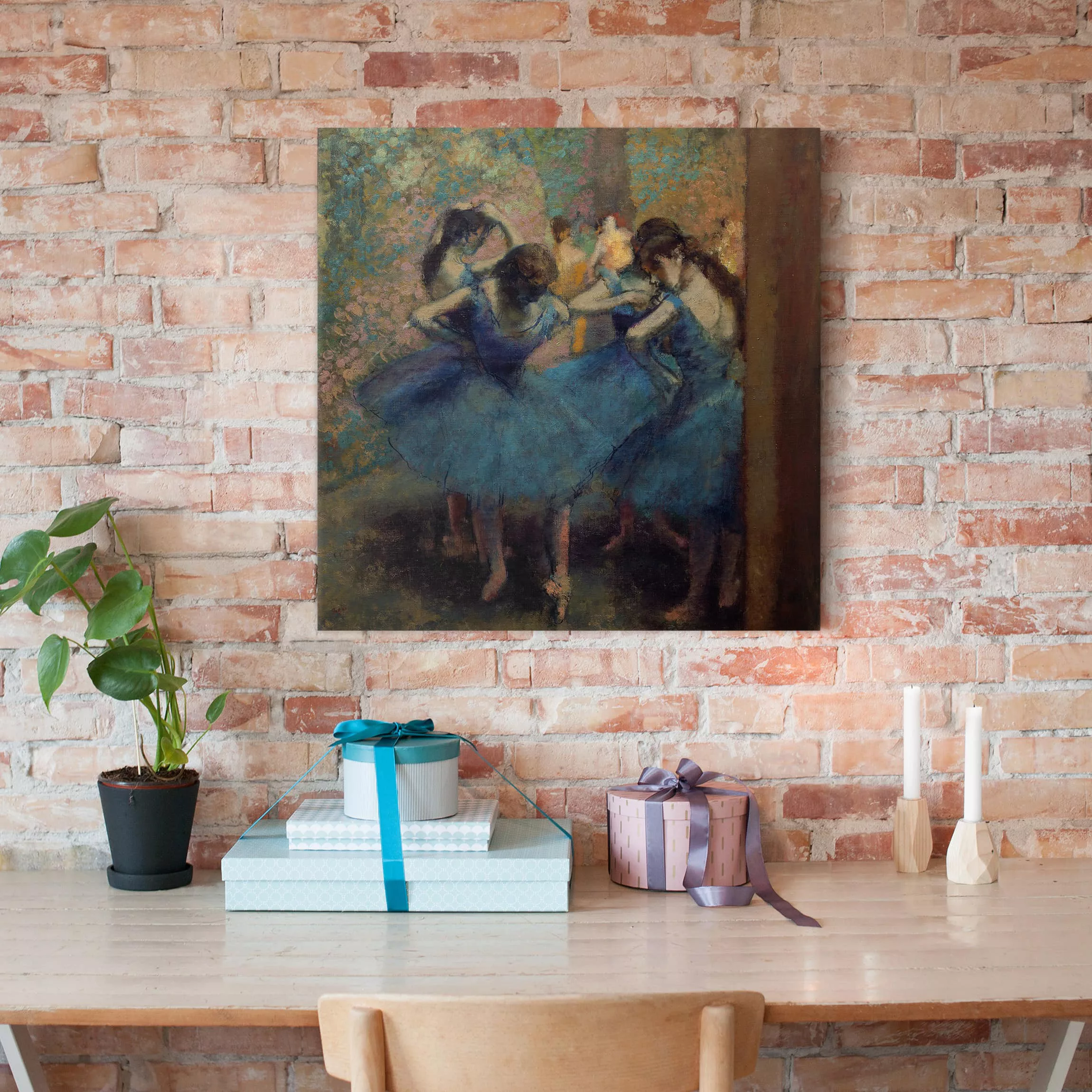 Leinwandbild Kunstdruck - Quadrat Edgar Degas - Blaue Tänzerinnen günstig online kaufen