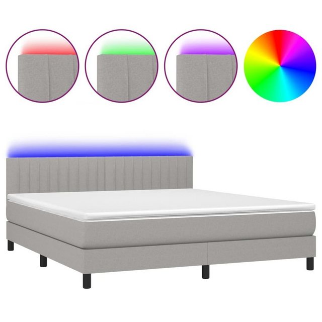 vidaXL Boxspringbett Boxspringbett mit Matratze LED Hellgrau 180x200 cm Sto günstig online kaufen