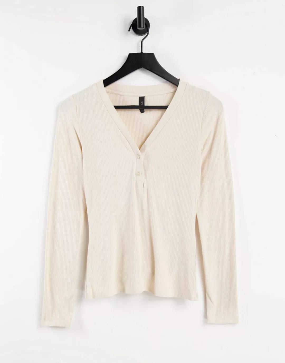 Y.A.S – Langärmliges Shirt in Creme mit Knopfleiste vorne-Weiß günstig online kaufen