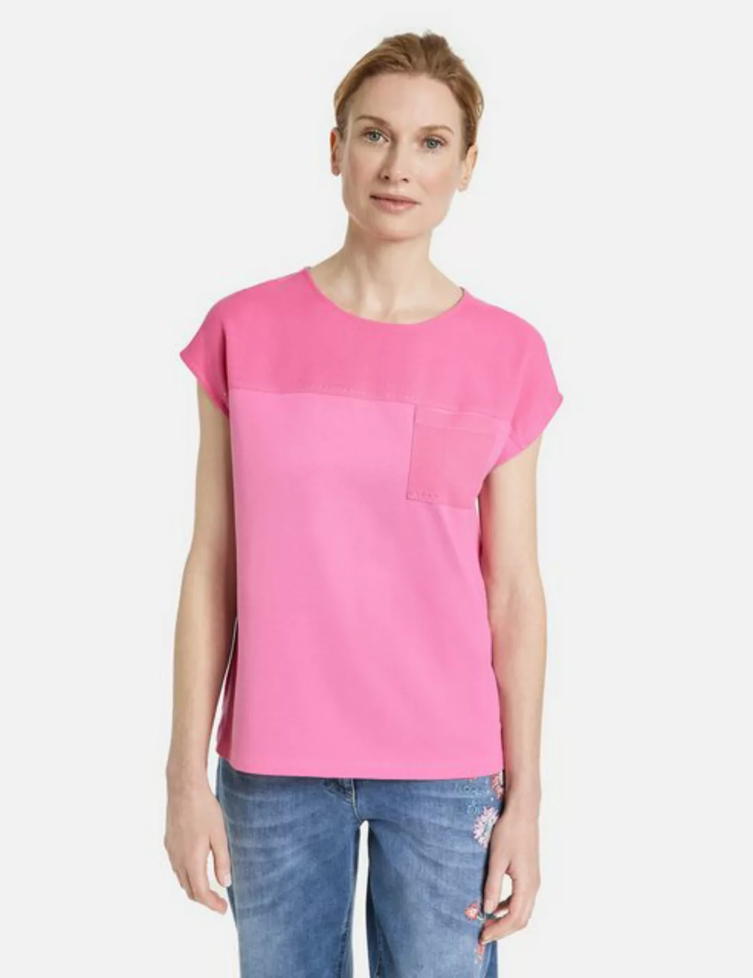 GERRY WEBER Kurzarmshirt T-Shirt mit Material-Patch und Ziersteinchen günstig online kaufen