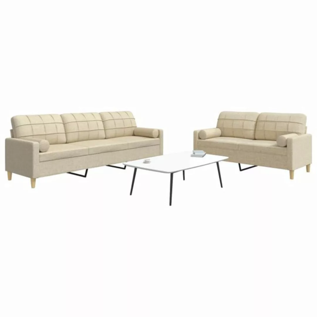 vidaXL Sofa, 2-tlg. Sofagarnitur mit Dekokissen Creme Stoff günstig online kaufen