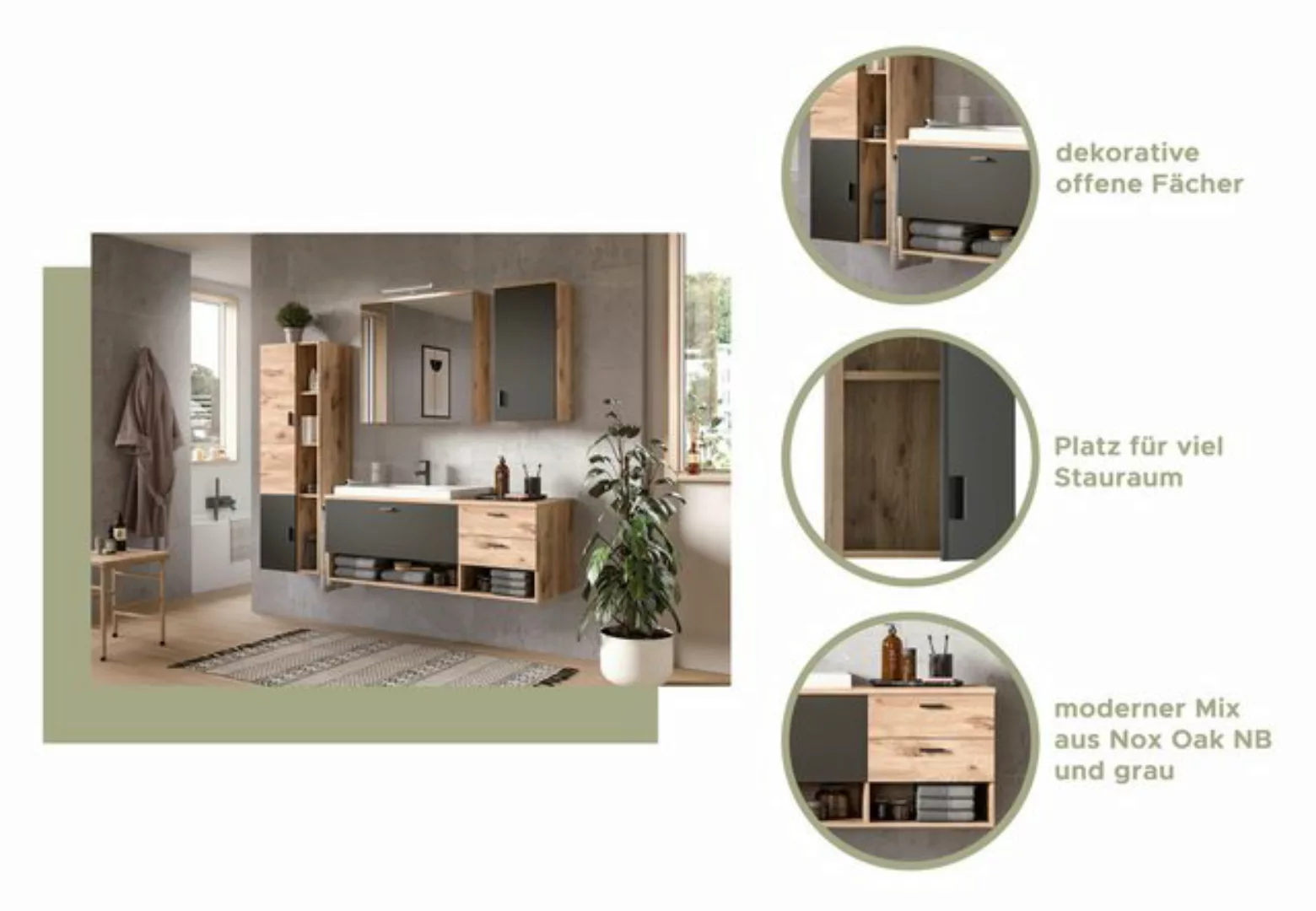 Inn.Furn Hängeschrank Oderzo (Badschrank in Eiche und grau, 37 x 75 cm) Sof günstig online kaufen