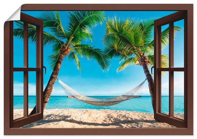 Artland Wandbild »Fensterblick Palmenstrand Karibik«, Amerika, (1 St.) günstig online kaufen