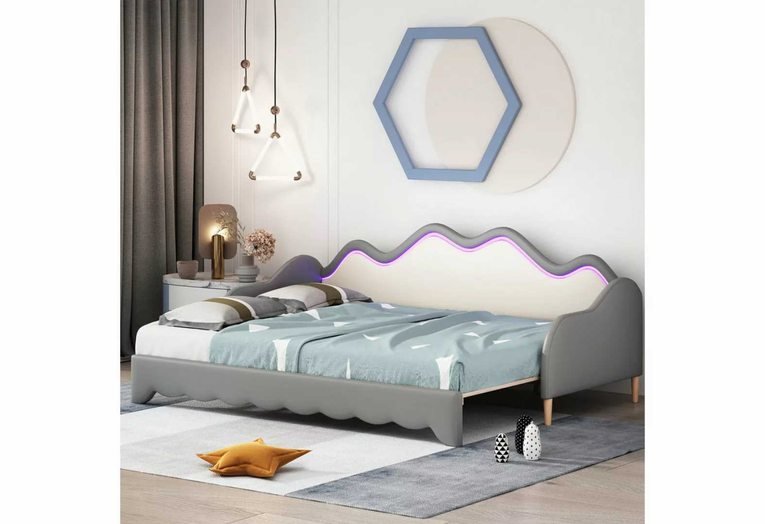 OKWISH Schlafsofa 2-in-1 Multifunktions-Polsterbett, mit LED-Beleuchtung, m günstig online kaufen