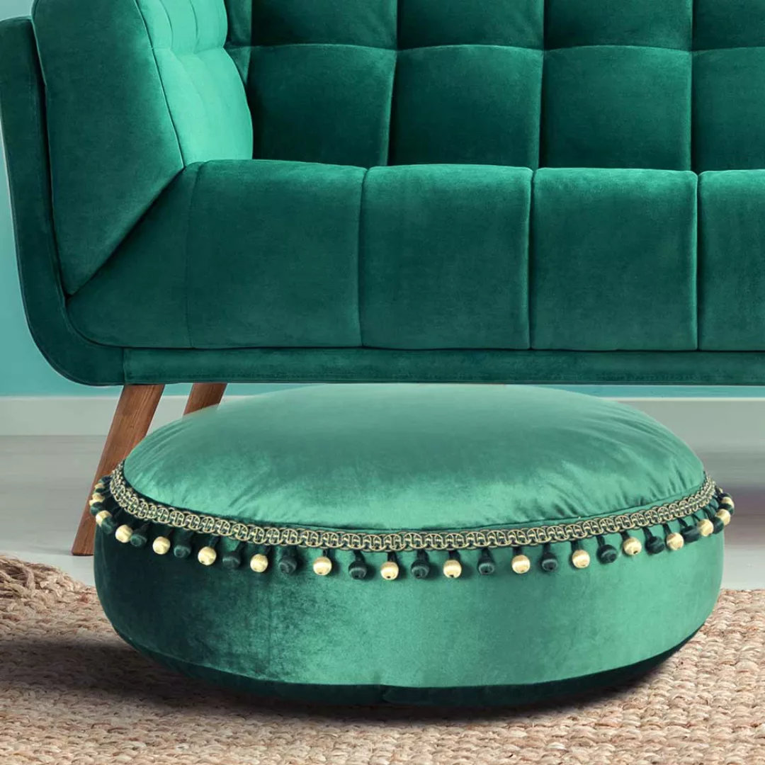 Samt Pouf in Grün Boho Style günstig online kaufen