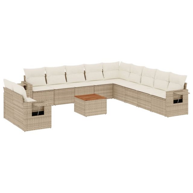 vidaXL Sofaelement 12-tlg. Garten-Sofagarnitur mit Kissen Beige Poly Rattan günstig online kaufen