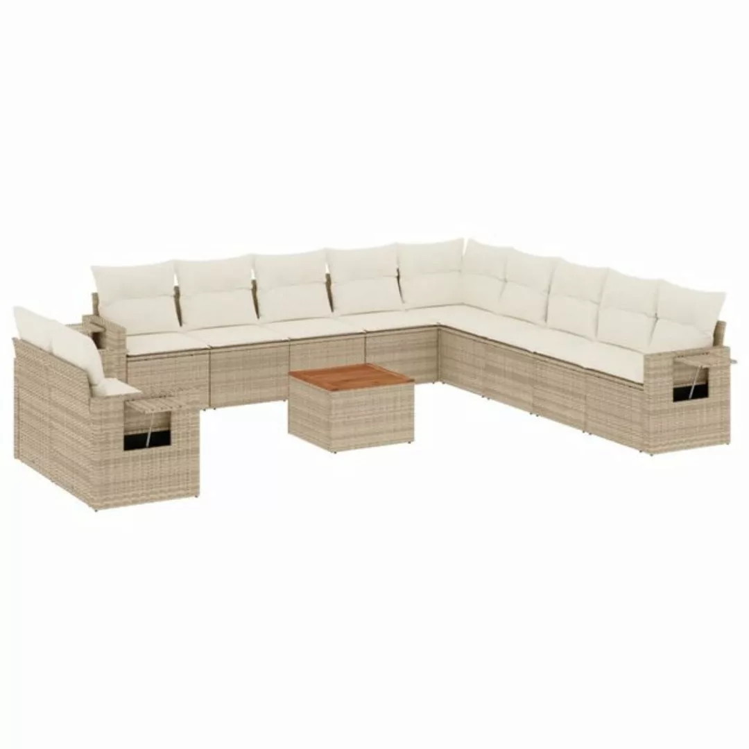 vidaXL Sofaelement 12-tlg. Garten-Sofagarnitur mit Kissen Beige Poly Rattan günstig online kaufen