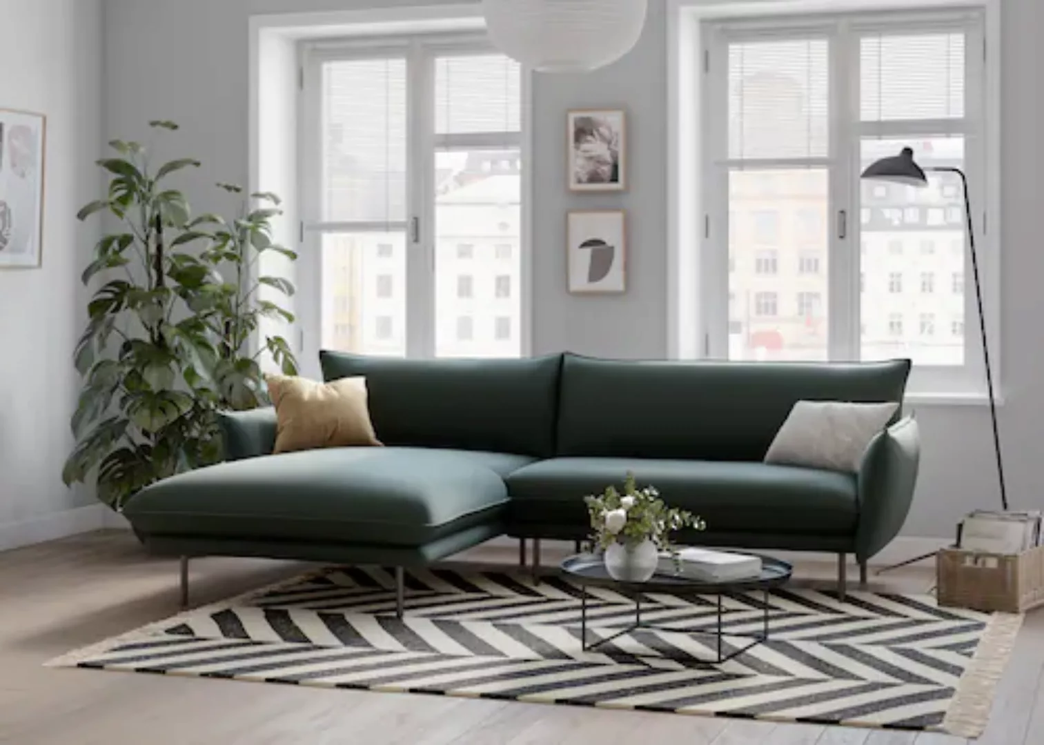 andas Ecksofa "Stine L-Form", Besonderes Design durch Kissenoptik und Keder günstig online kaufen