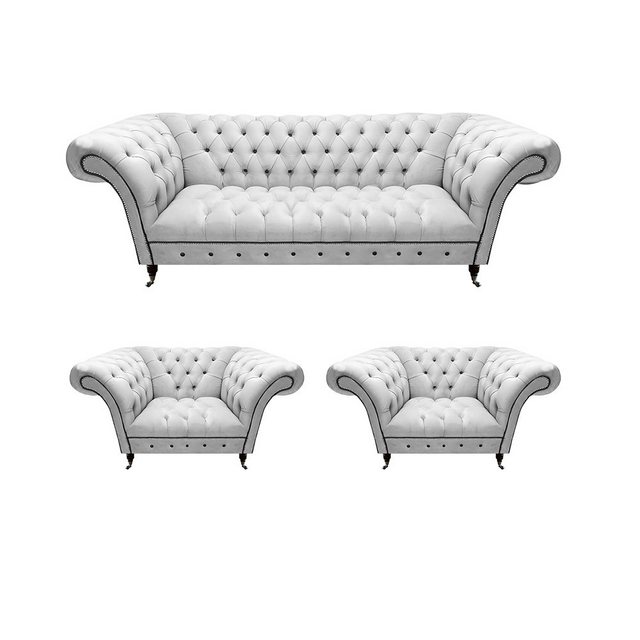 JVmoebel Chesterfield-Sofa Design Weiß Set Sofagarnitur 3tlg Chesterfield W günstig online kaufen