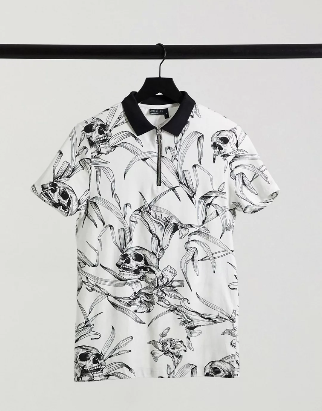 ASOS DESIGN – Lässiges Polohemd mit durchgehendem Muster-Weiß günstig online kaufen
