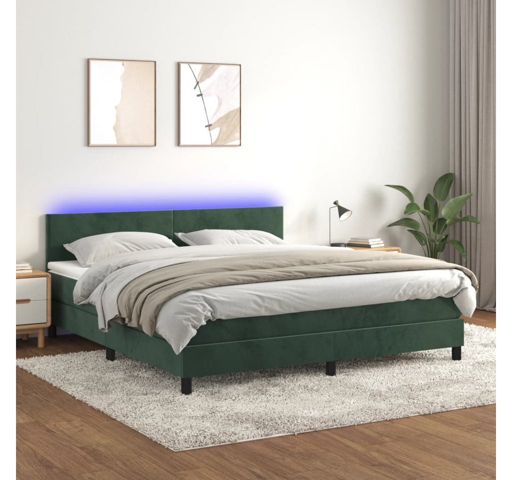 vidaXL Boxspringbett Boxspringbett mit Matratze LED Dunkelgrün 160x200 cm S günstig online kaufen