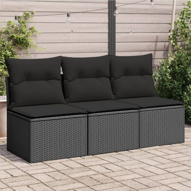 vidaXL Loungesofa Gartensofa mit Kissen 3-Sitzer Schwarz Poly Rattan günstig online kaufen