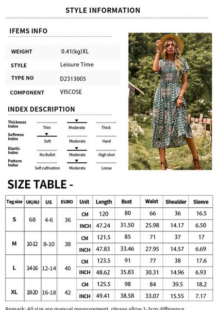DEBAIJIA Dirndl Sommerkleid Damen Böhmen Kleid Frauen Bedruckter Lässiger S günstig online kaufen