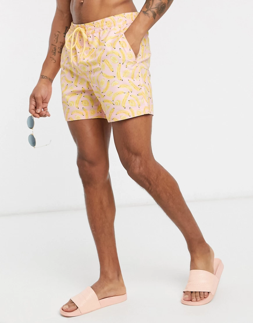 South Beach – Badeshorts mit Bananen- und Zitronen-Print-Rosa günstig online kaufen