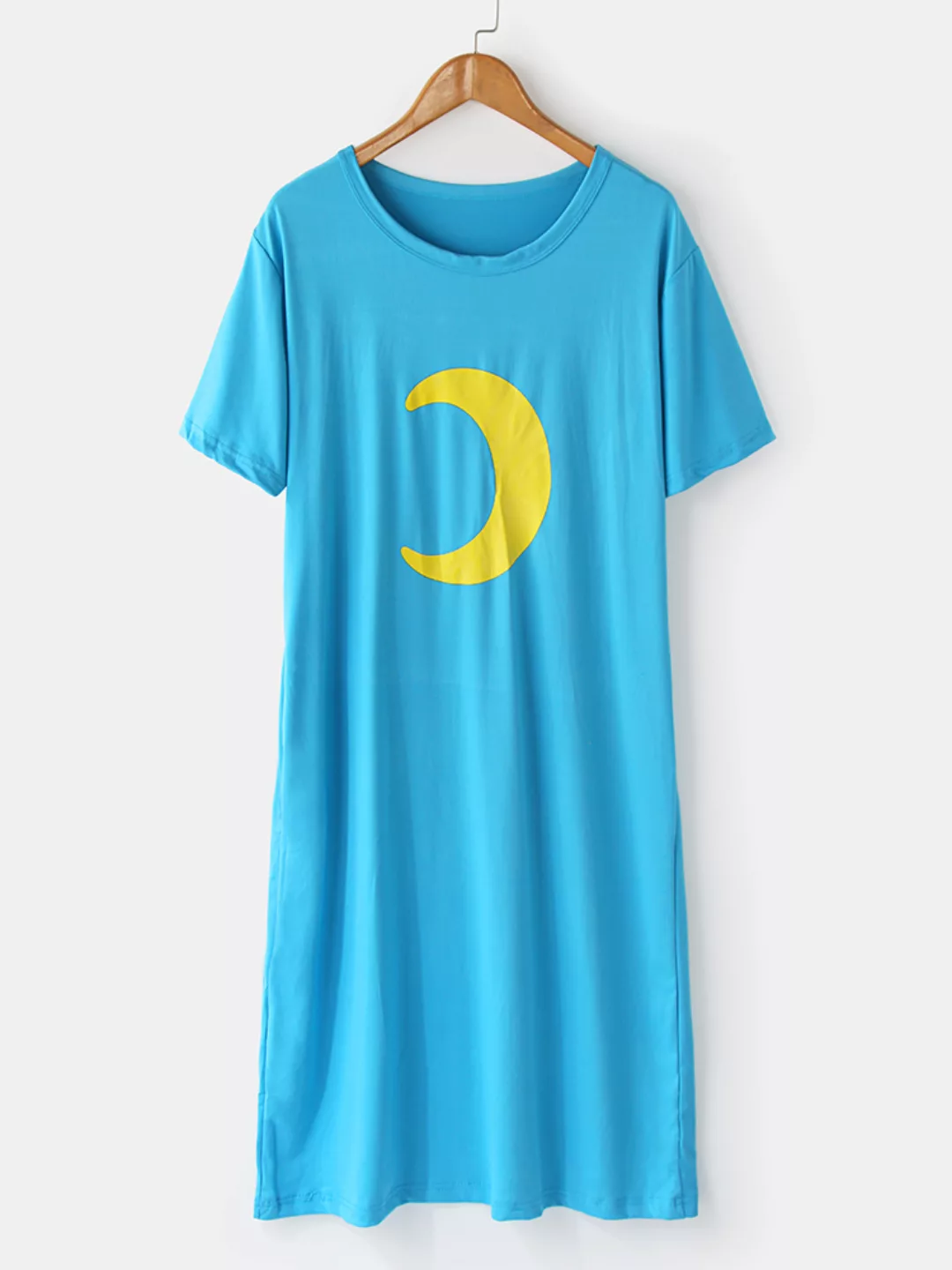 Damen Drucken Kurzarm-Nachthemd mit Rundhalsausschnitt Lose Freizeit-Nachtw günstig online kaufen