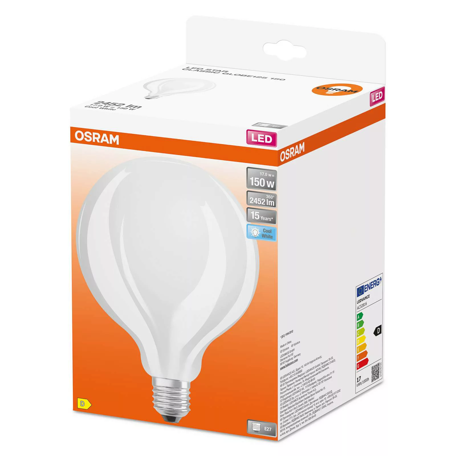 OSRAM LED-Globelampe E27 G125 17W 4.000K opal günstig online kaufen