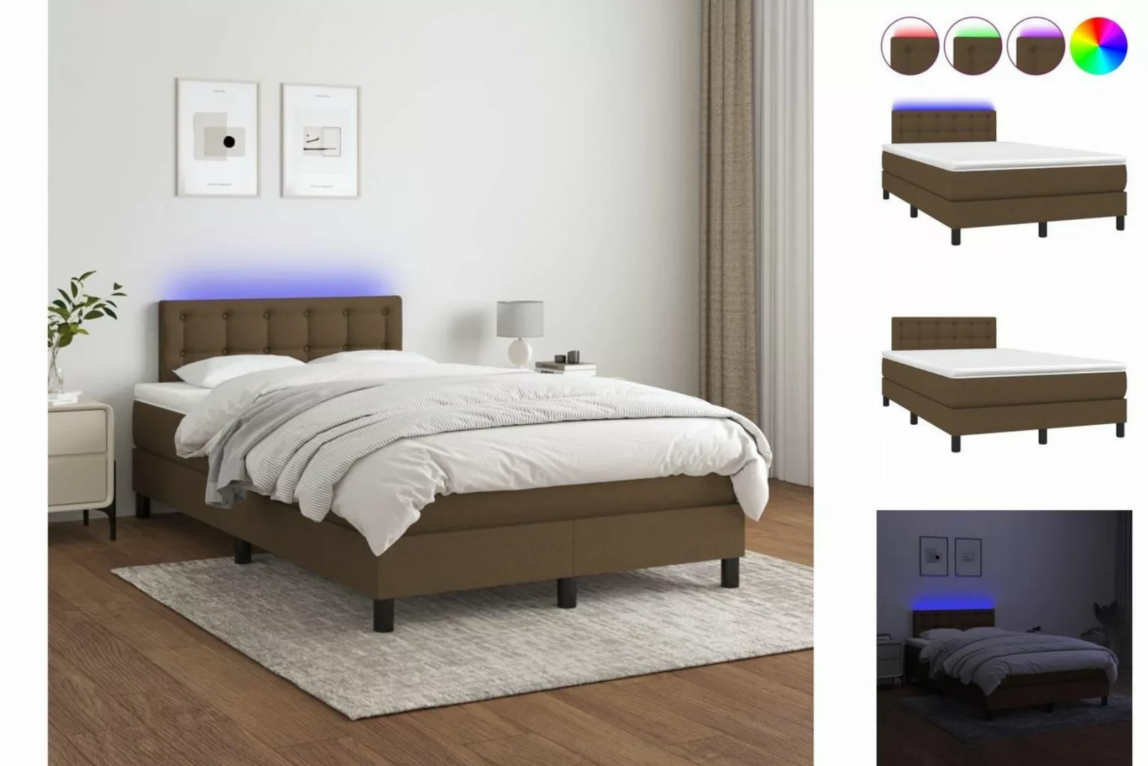 vidaXL Bettgestell Boxspringbett mit Matratze LED Dunkelbraun 120x200 cm St günstig online kaufen