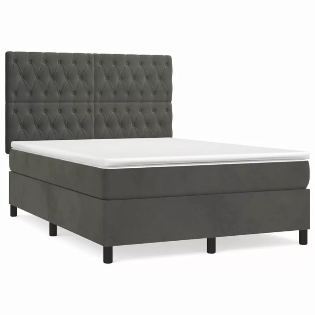 furnicato Bett Boxspringbett mit Matratze Dunkelgrau 140x190 cm Samt günstig online kaufen