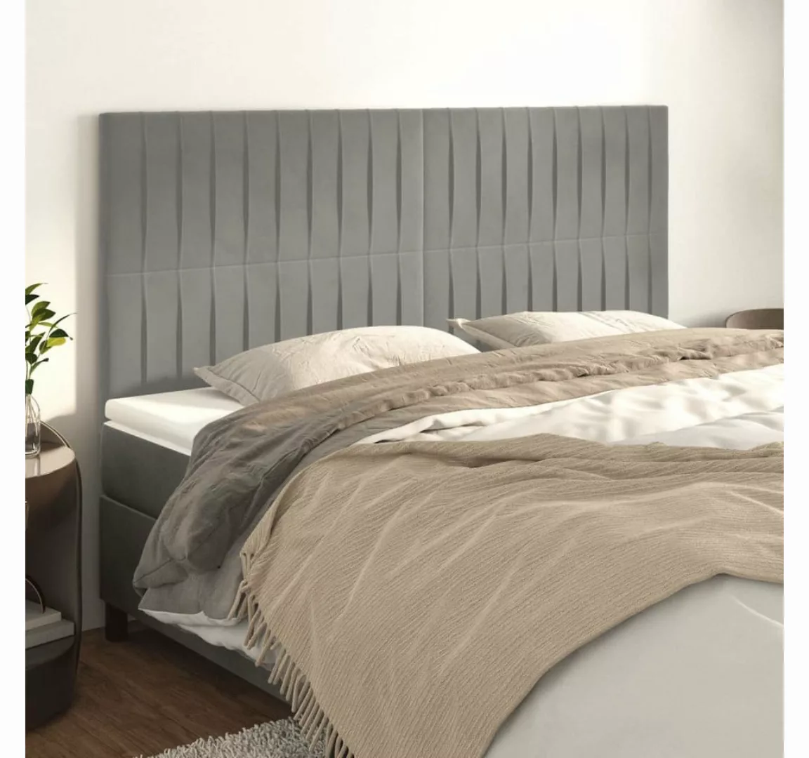 vidaXL Bett, Kopfteile 4 Stk. Hellgrau 100x5x78/88 cm Samt günstig online kaufen