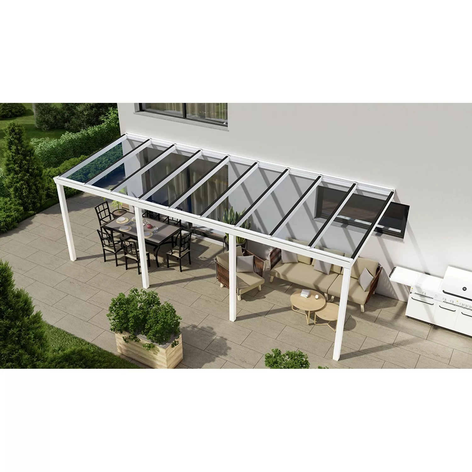 Terrassenüberdachung Basic 700 cm x 250 cm Weiß Glas günstig online kaufen