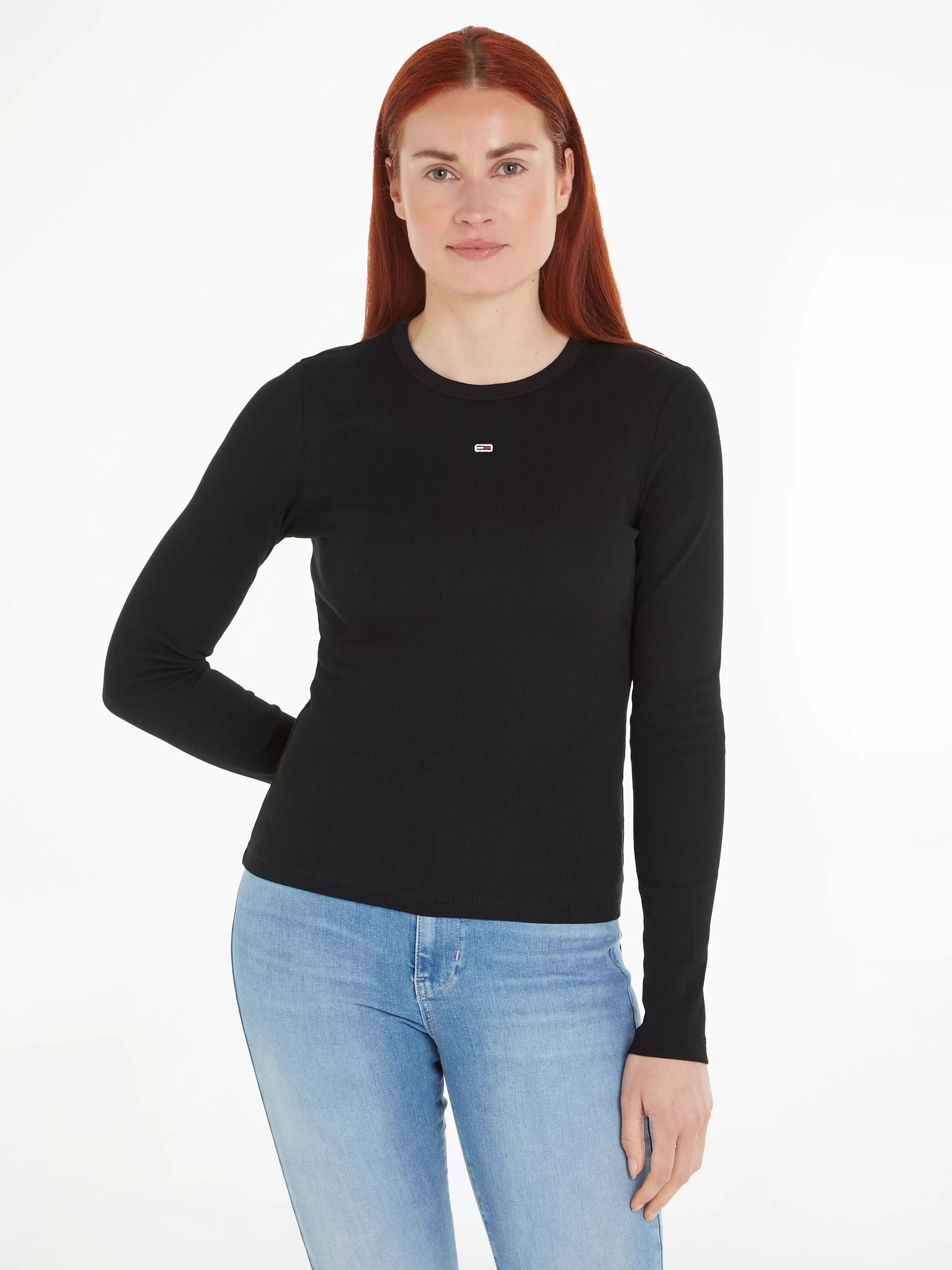 Tommy Jeans Langarmshirt "Slim Essential Rib Longsleeve Rippshirt", mit Log günstig online kaufen