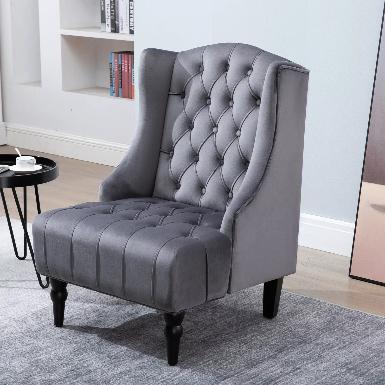 HOMCOM Ohrensessel Einzelsessel Relaxsessel mit Tufting, erhöhte Beine, gra günstig online kaufen