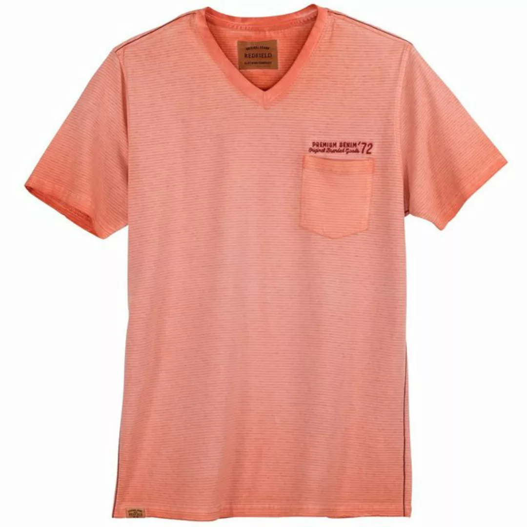 redfield Rundhalsshirt Redfield Used XXL T-Shirt V-Neck koralle geringelt günstig online kaufen